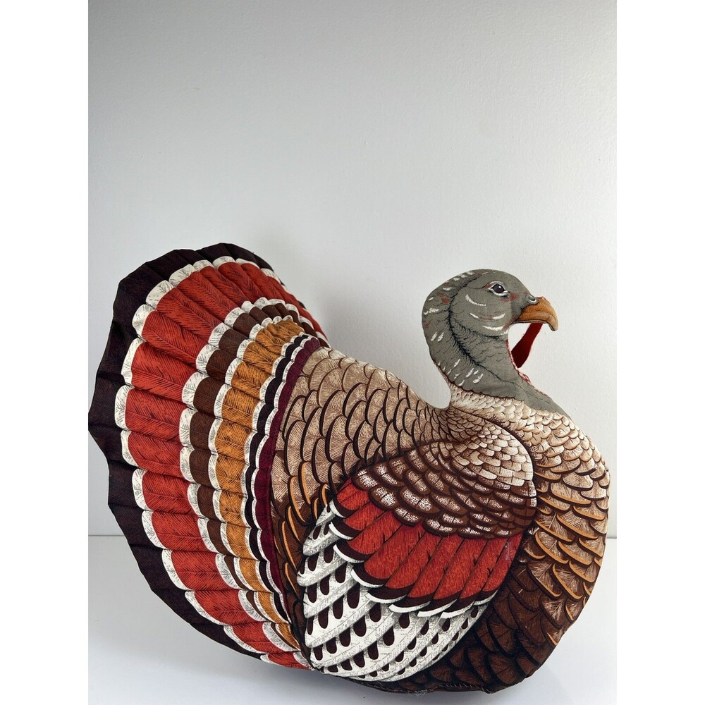 Vintage Handmade Stuffed Fabric Turkey THANKSGIVING Centerpiece Plush 14” Kitsch - Picture 12 of 16